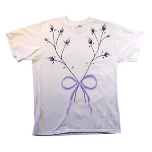 90s vintage handpainted lilac bow floral tee xl